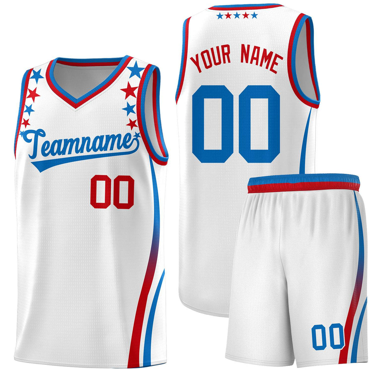 Custom White Shoulders Star Pattern Side Color Block Sports Uniform Basketball Jersey|KXKSHOP