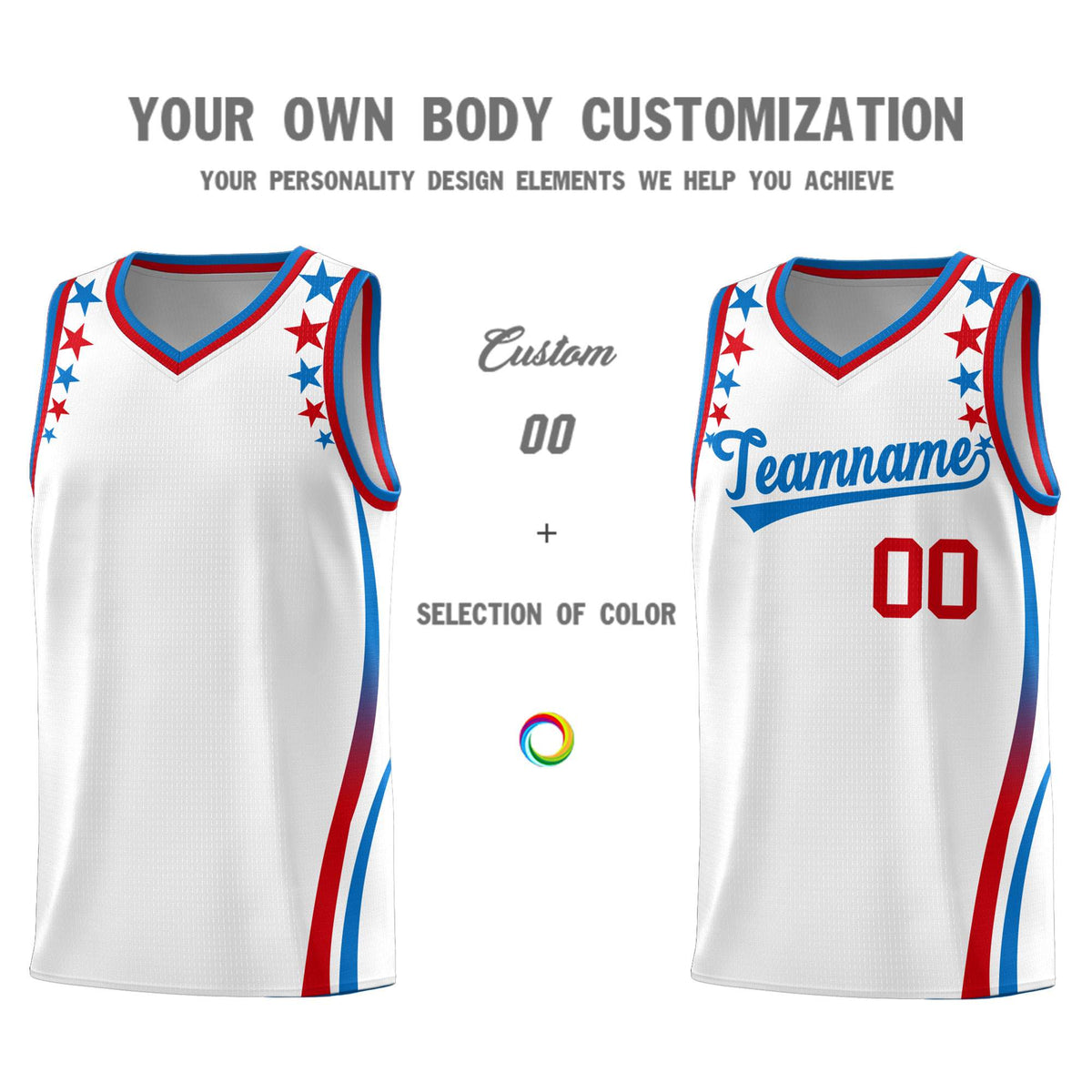 Custom White Shoulders Star Pattern Side Color Block Sports Uniform Basketball Jersey|KXKSHOP