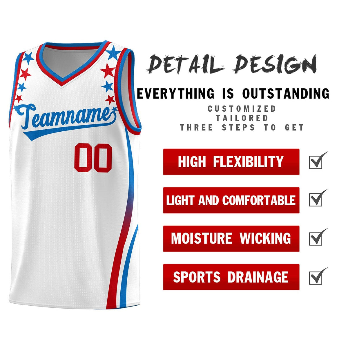 Custom White Shoulders Star Pattern Side Color Block Sports Uniform Basketball Jersey|KXKSHOP