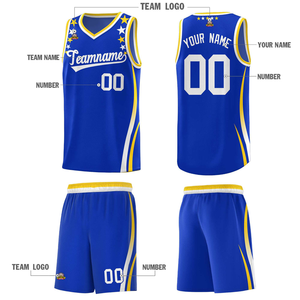 Custom Royal Shoulders Star Pattern Side Color Block Sports Uniform Basketball Jersey|KXKSHOP