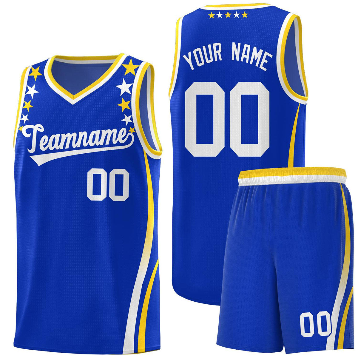 Custom Royal Shoulders Star Pattern Side Color Block Sports Uniform Basketball Jersey|KXKSHOP