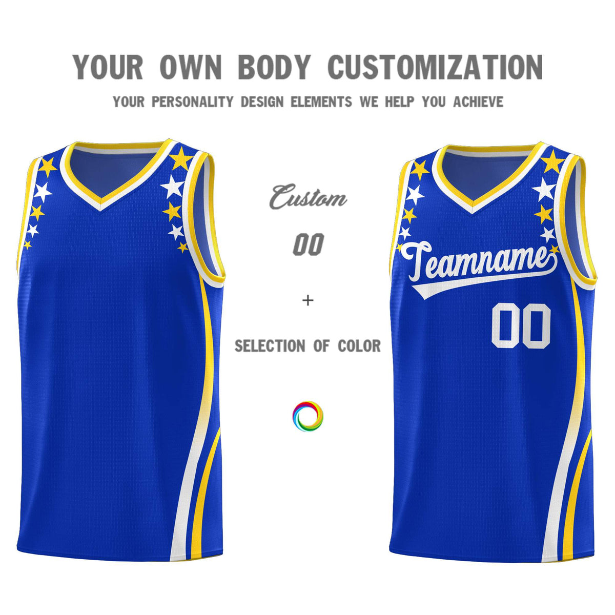 Custom Royal Shoulders Star Pattern Side Color Block Sports Uniform Basketball Jersey|KXKSHOP