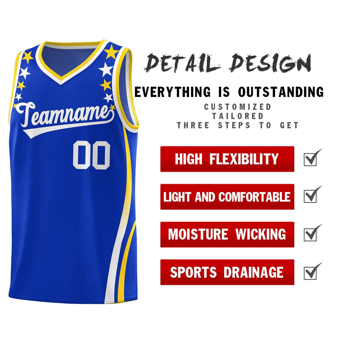Custom Royal Shoulders Star Pattern Side Color Block Sports Uniform Basketball Jersey|KXKSHOP