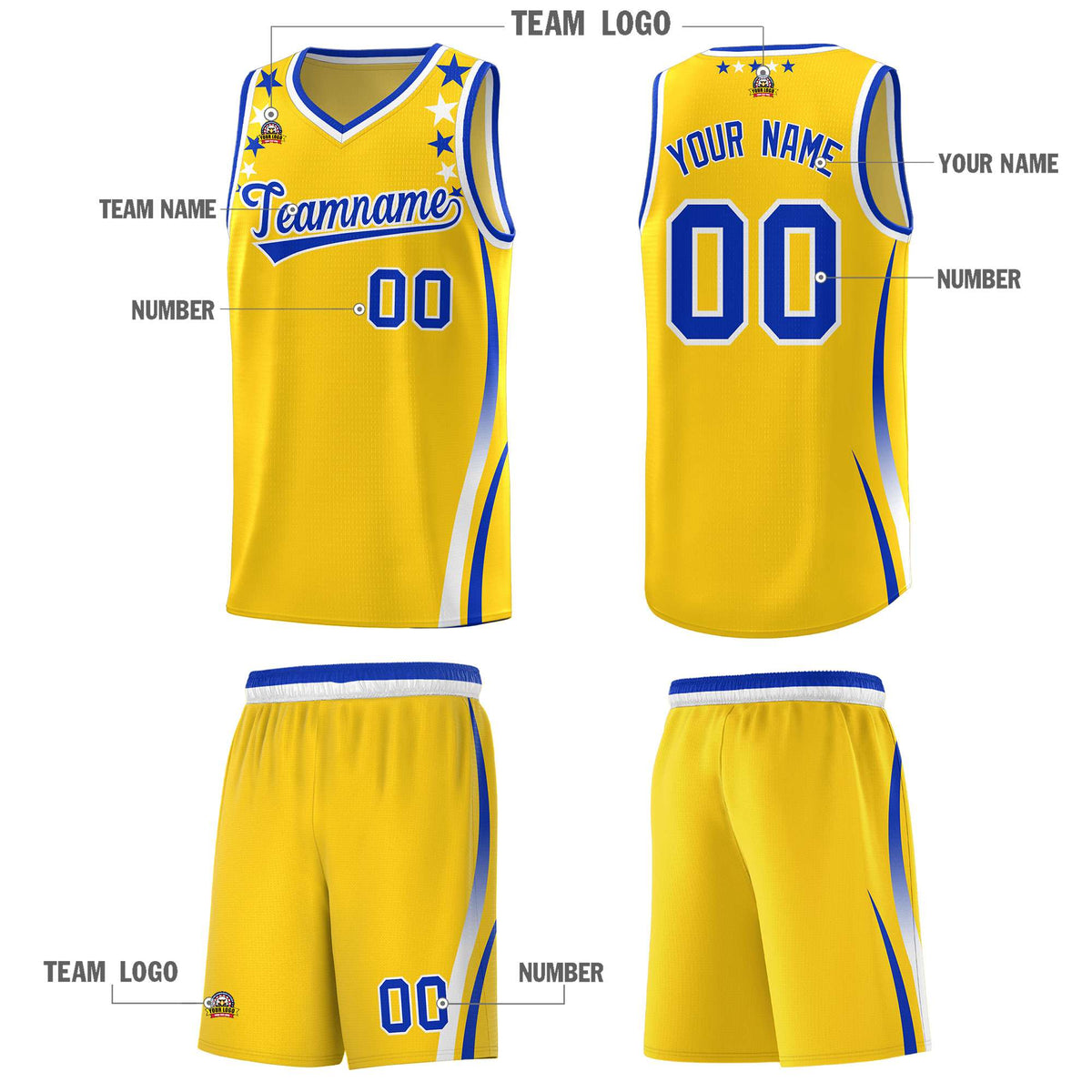 Custom Gold Shoulders Star Pattern Side Color Block Sports Uniform Basketball Jersey|KXKSHOP