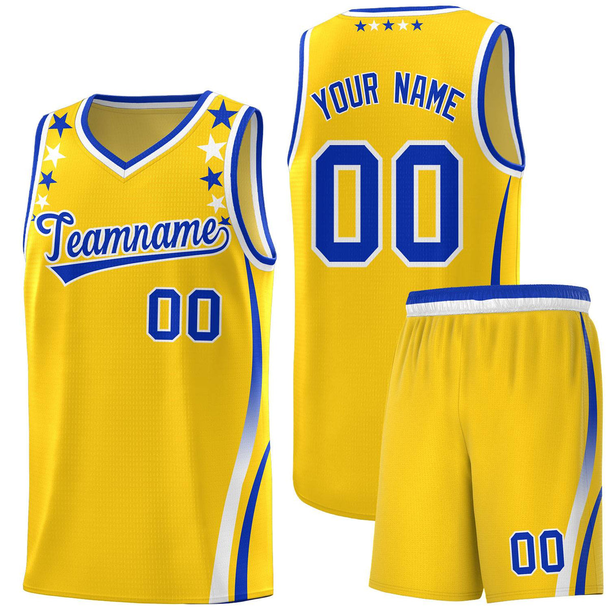 Custom Gold Shoulders Star Pattern Side Color Block Sports Uniform Basketball Jersey|KXKSHOP