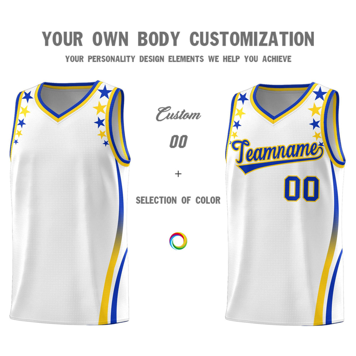 Custom White Shoulders Star Pattern Side Color Block Sports Uniform Basketball Jersey|KXKSHOP