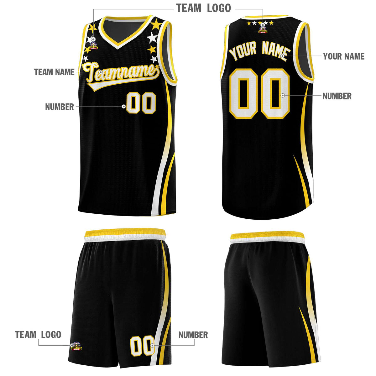 Custom Black Shoulders Star Pattern Side Color Block Sports Uniform Basketball Jersey|KXKSHOP