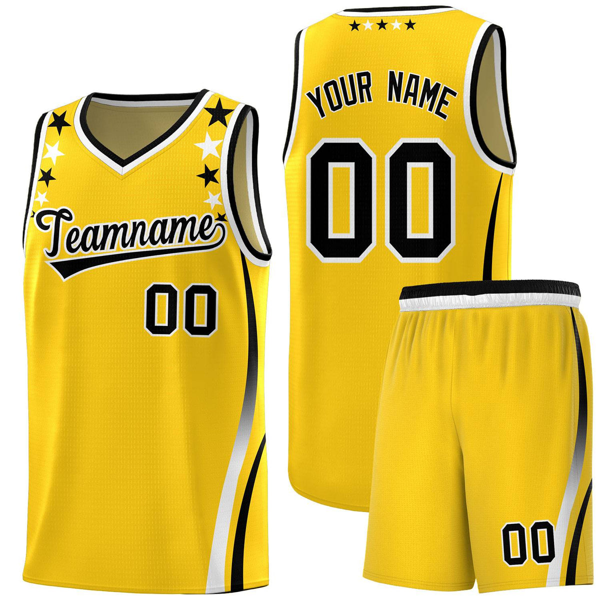 Custom Gold Shoulders Star Pattern Side Color Block Sports Uniform Basketball Jersey|KXKSHOP