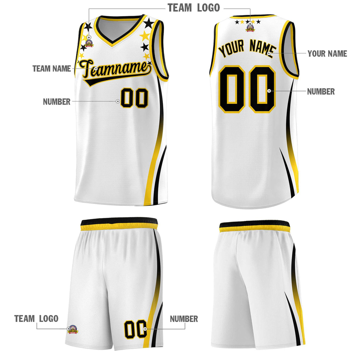 Custom White Shoulders Star Pattern Side Color Block Sports Uniform Basketball Jersey|KXKSHOP