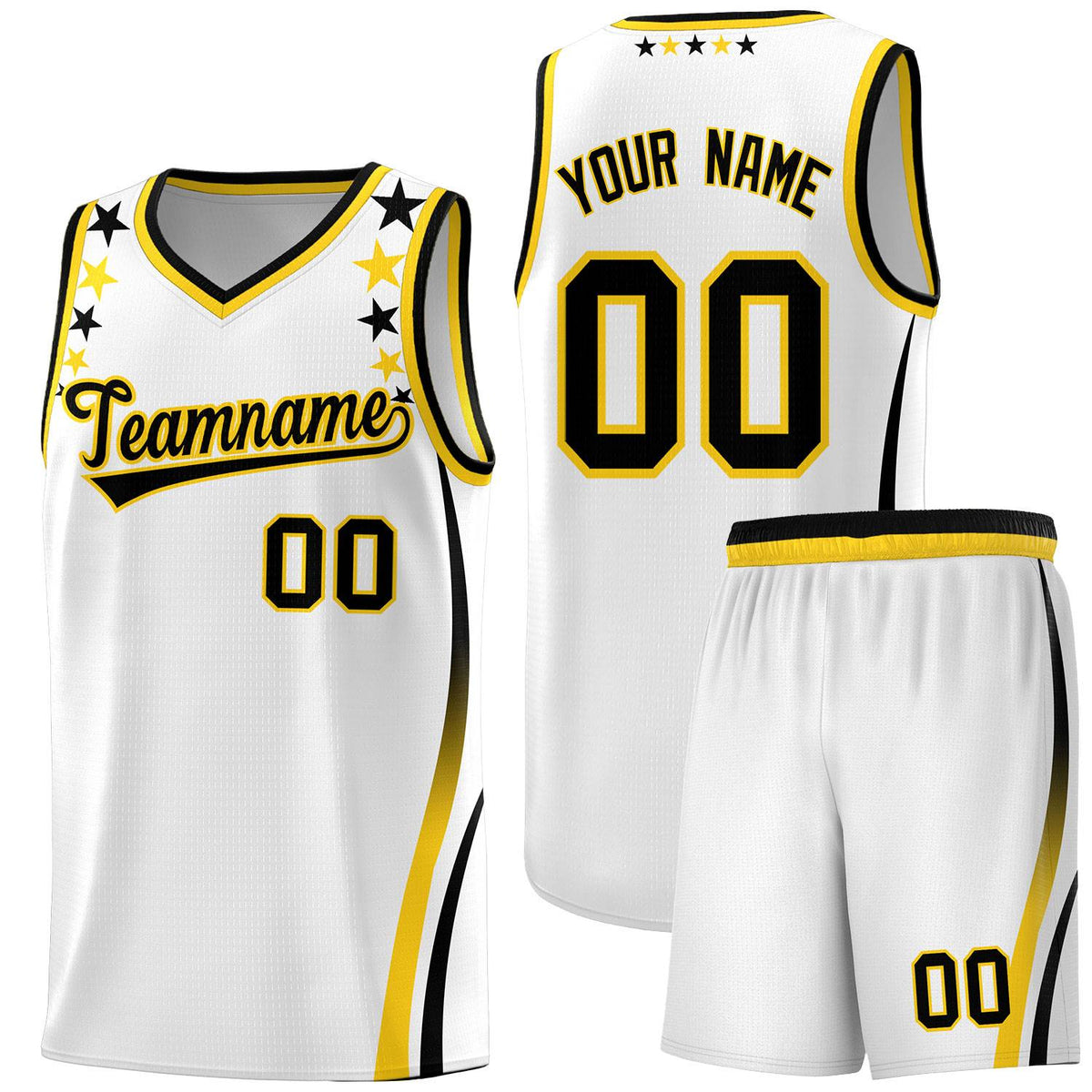 Custom White Shoulders Star Pattern Side Color Block Sports Uniform Basketball Jersey|KXKSHOP