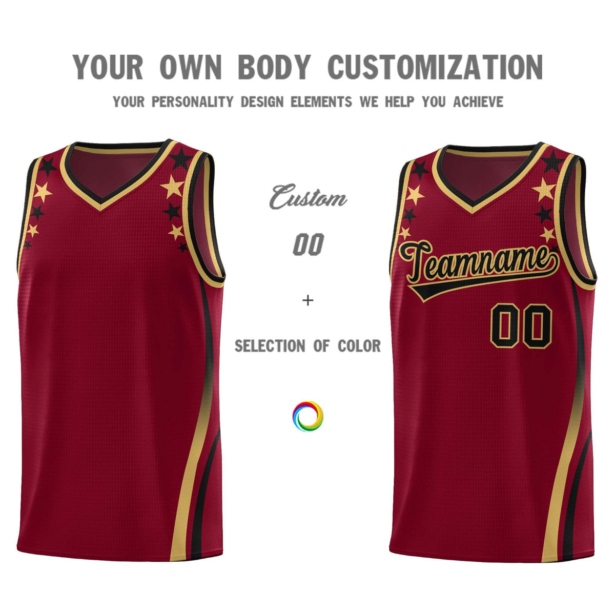 Custom Crimson Shoulders Star Pattern Side Color Block Sports Uniform Basketball Jersey|KXKSHOP