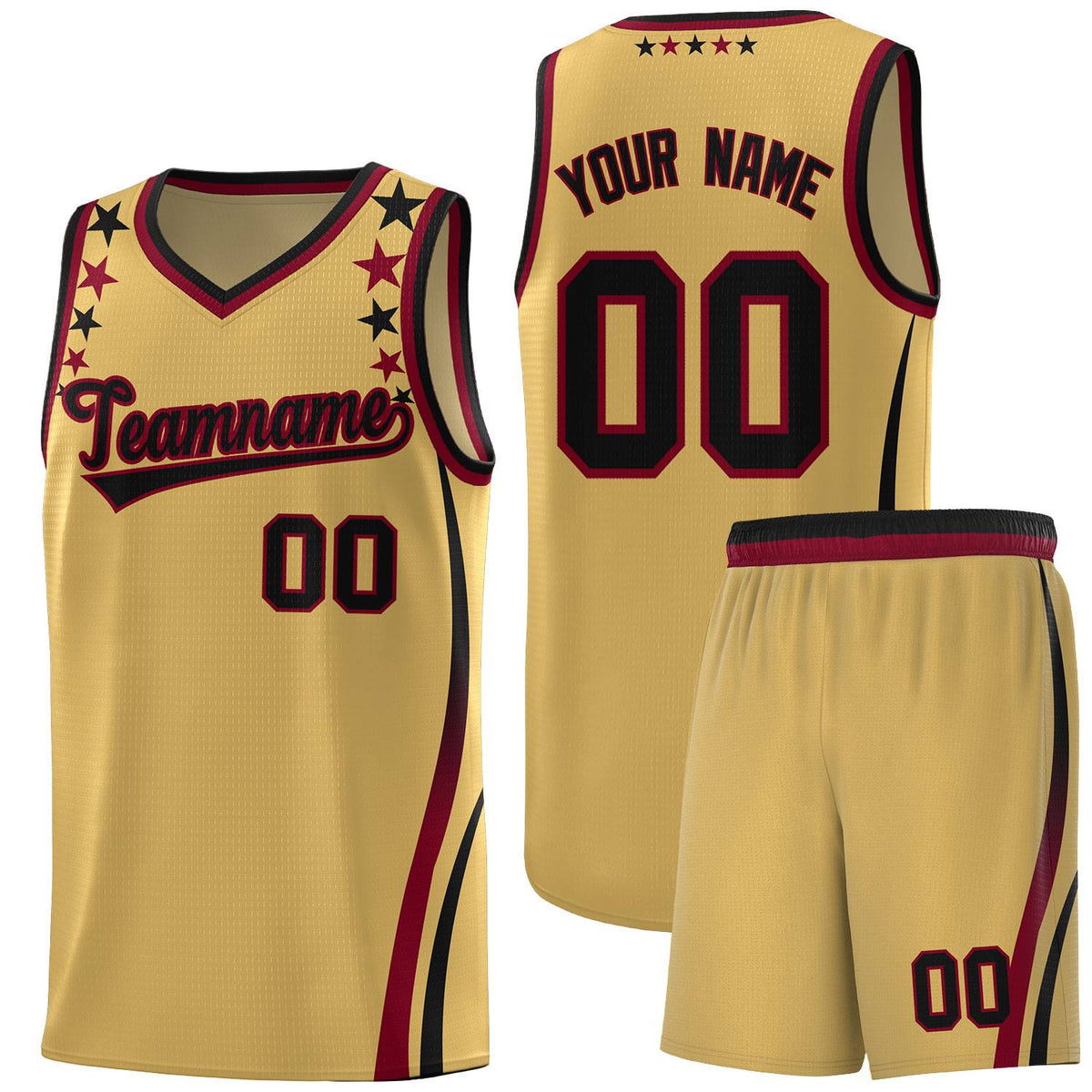 Custom Old Gold Shoulders Star Pattern Side Color Block Sports Uniform Basketball Jersey|KXKSHOP