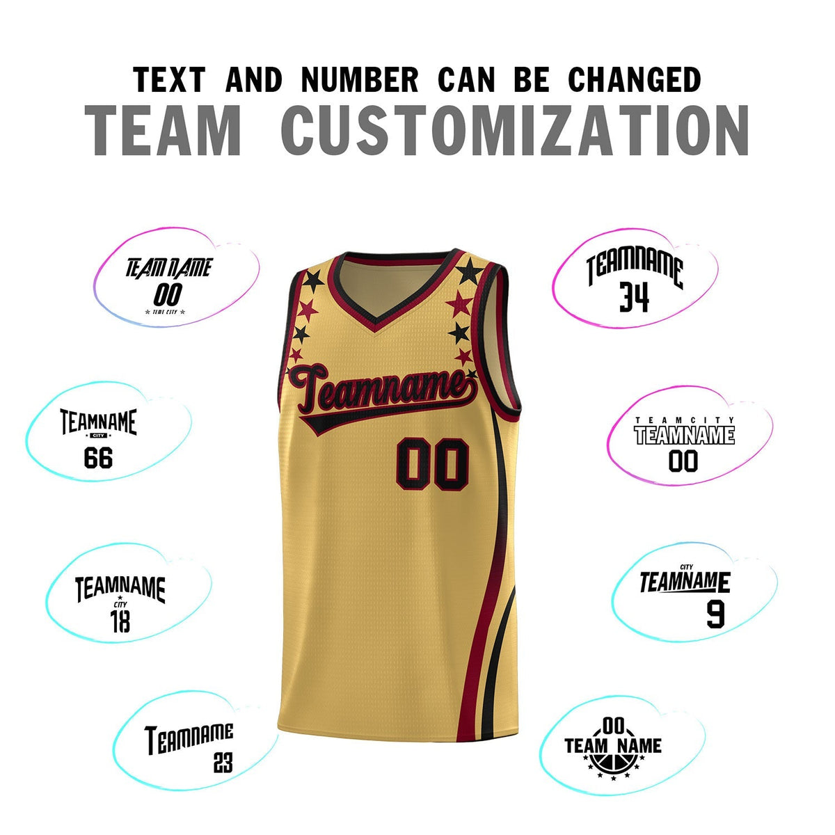 Custom Old Gold Shoulders Star Pattern Side Color Block Sports Uniform Basketball Jersey|KXKSHOP