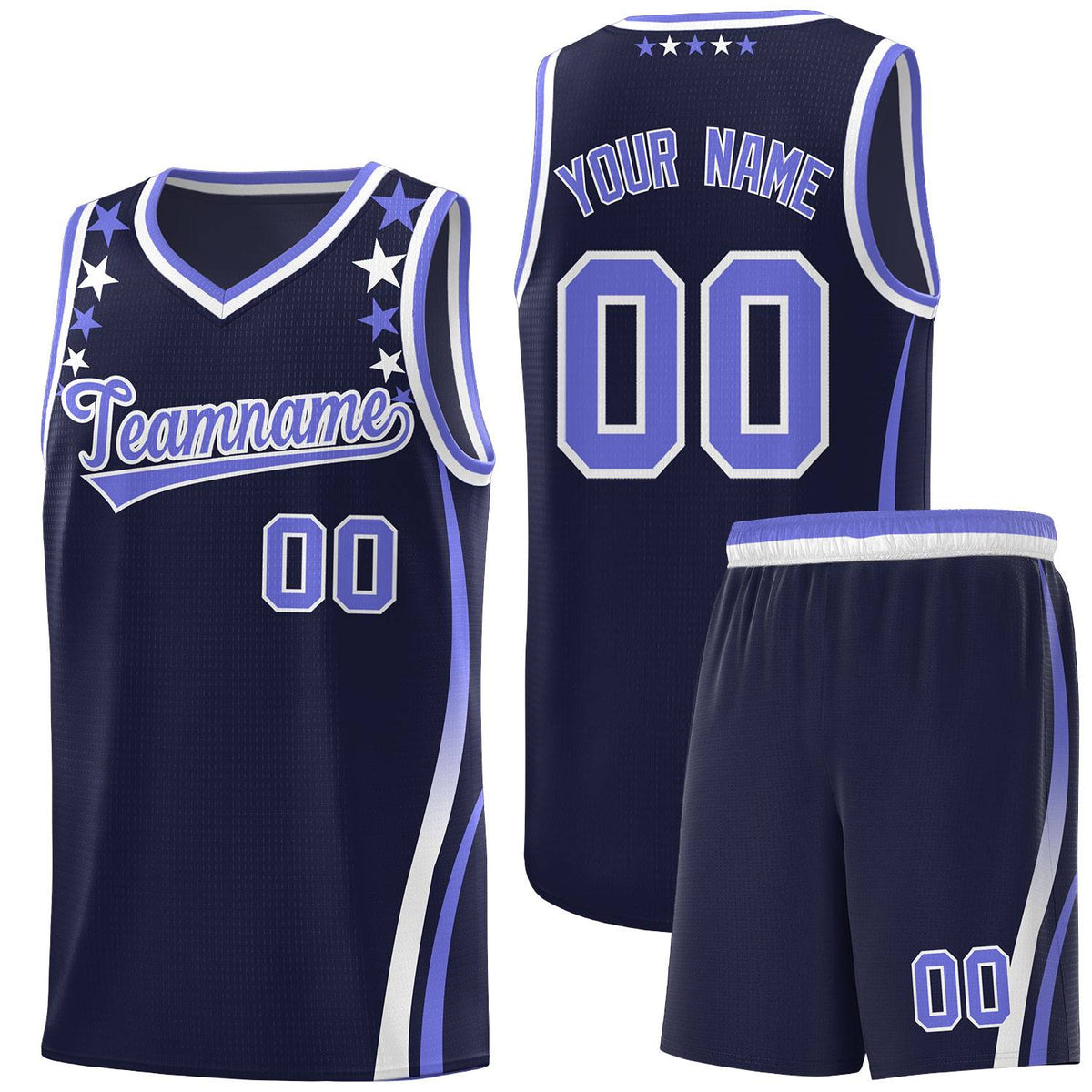 Custom Navy Shoulders Star Pattern Side Color Block Sports Uniform Basketball Jersey|KXKSHOP