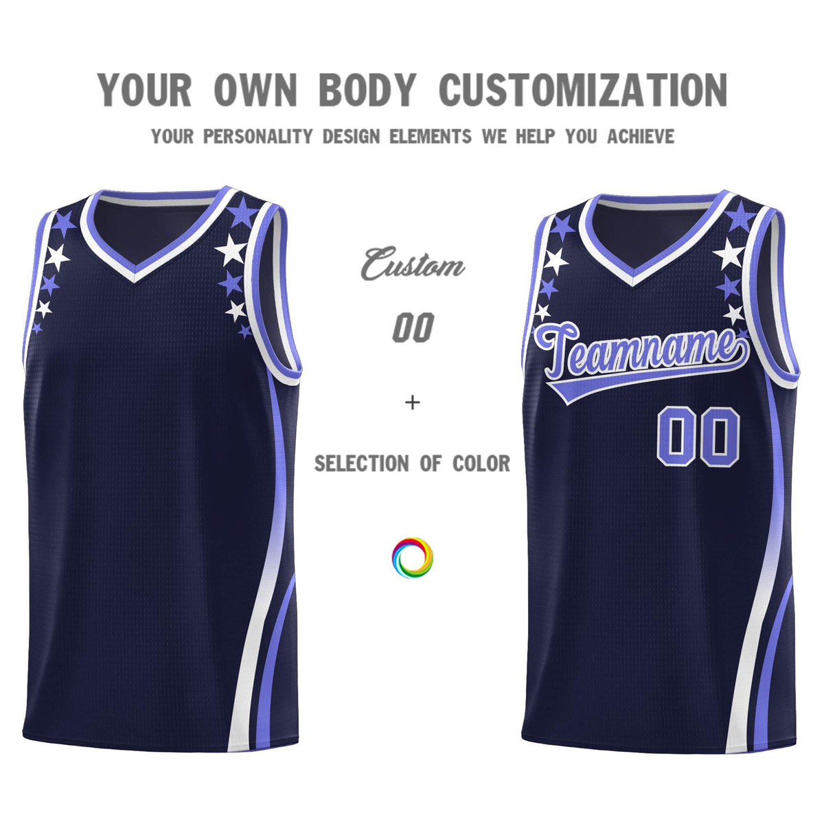 Custom Navy Shoulders Star Pattern Side Color Block Sports Uniform Basketball Jersey|KXKSHOP