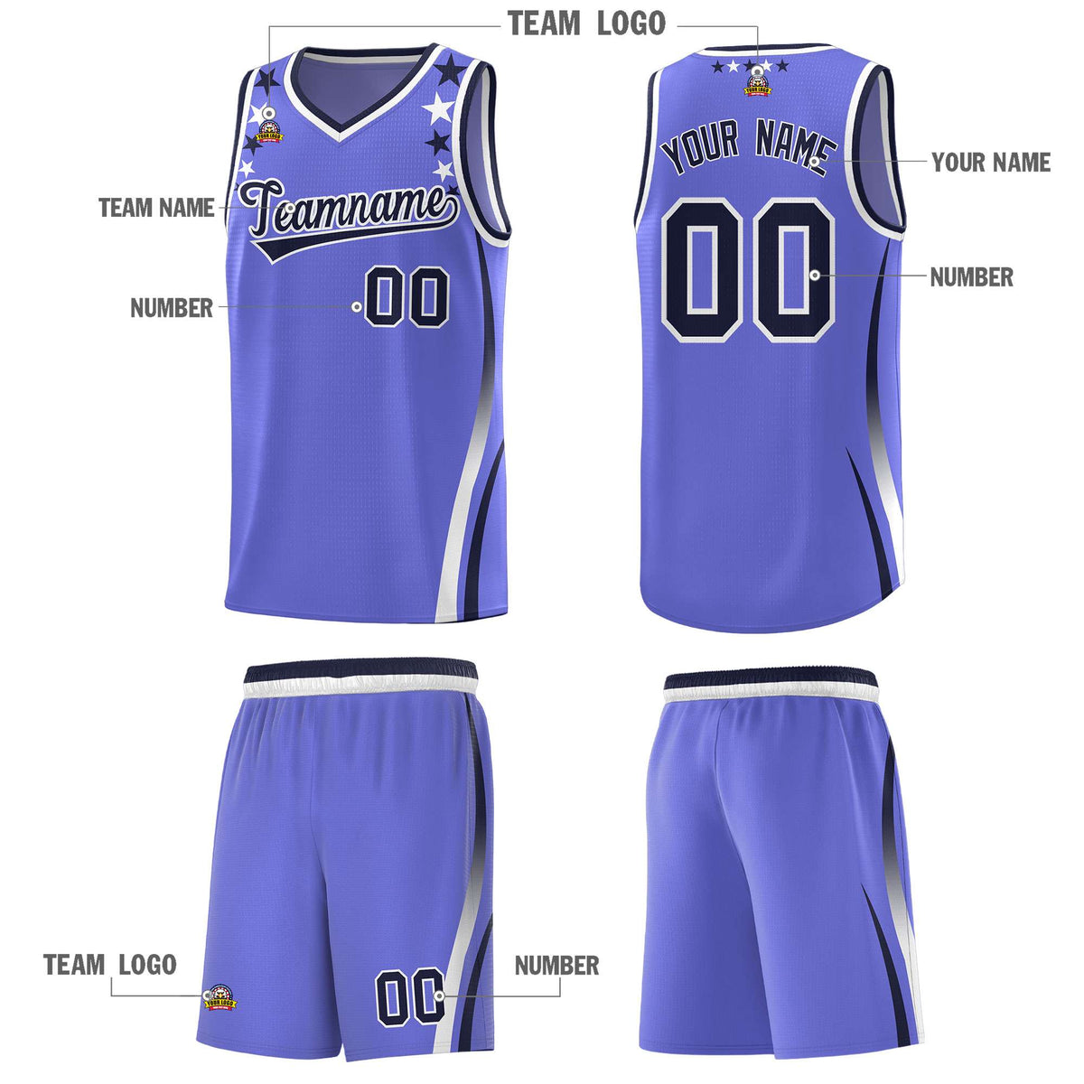 Custom Purple Shoulders Star Pattern Side Color Block Sports Uniform Basketball Jersey|KXKSHOP