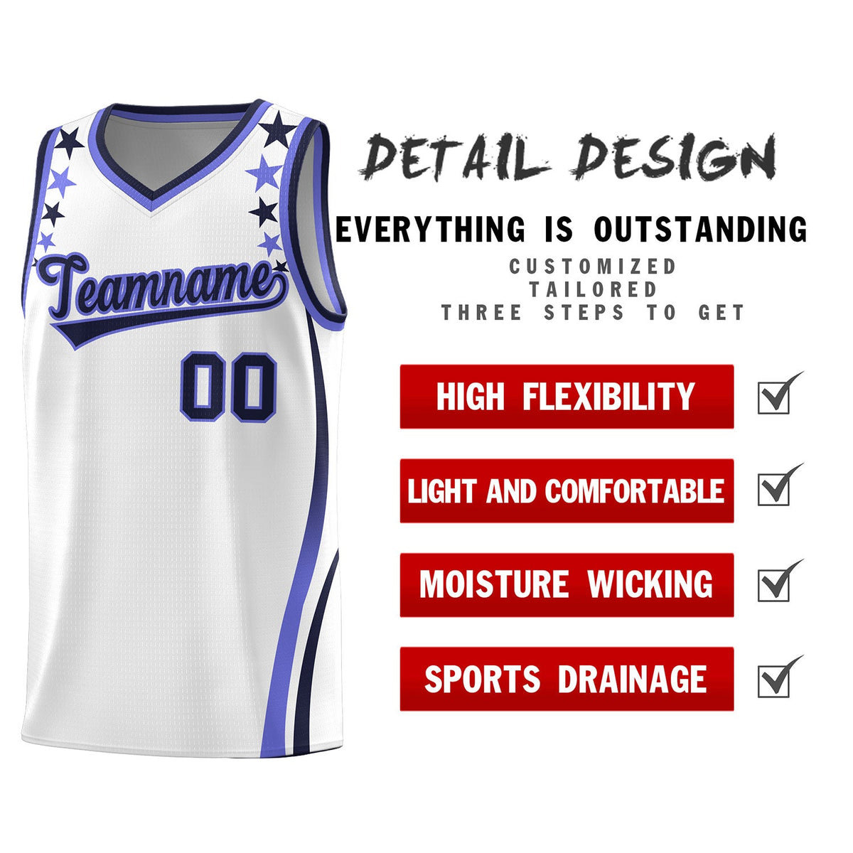 Custom White Shoulders Star Pattern Side Color Block Sports Uniform Basketball Jersey|KXKSHOP
