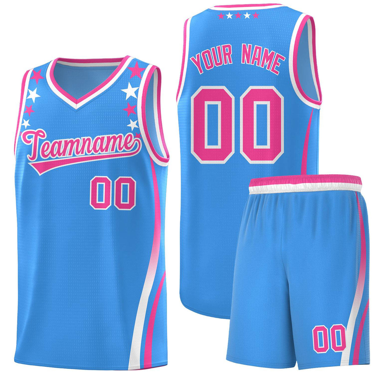 Custom Light Blue Shoulders Star Pattern Side Color Block Sports Uniform Basketball Jersey|KXKSHOP