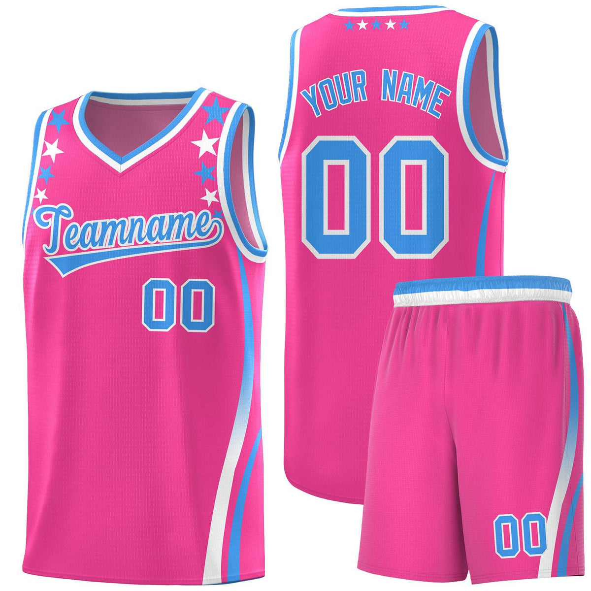 Custom Pink Shoulders Star Pattern Side Color Block Sports Uniform Basketball Jersey|KXKSHOP