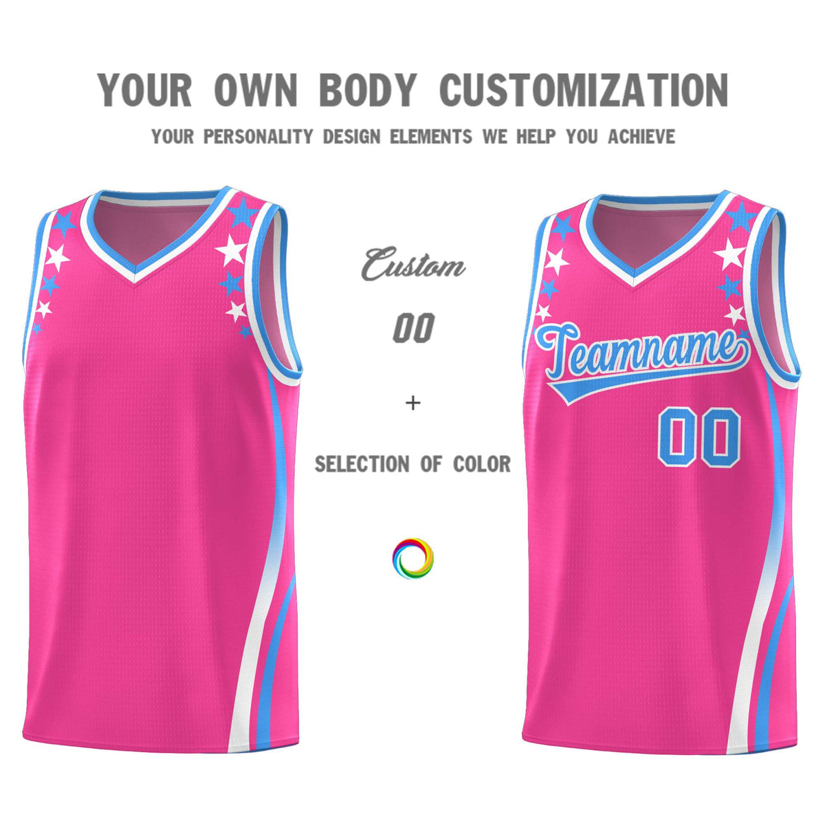 Custom Pink Shoulders Star Pattern Side Color Block Sports Uniform Basketball Jersey|KXKSHOP