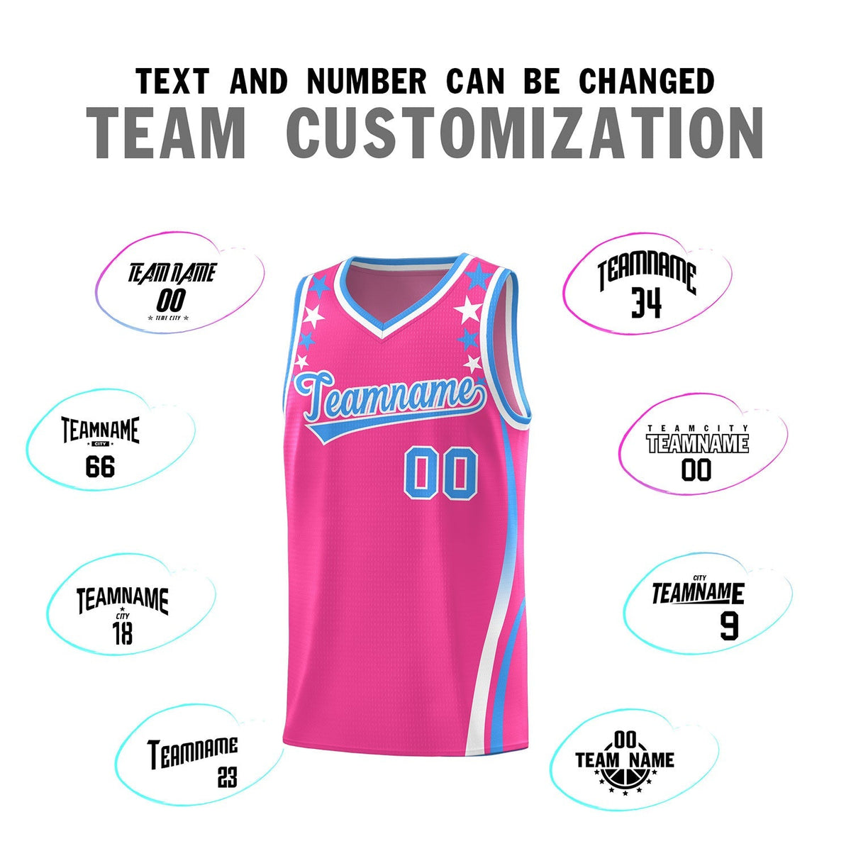 Custom Pink Shoulders Star Pattern Side Color Block Sports Uniform Basketball Jersey|KXKSHOP