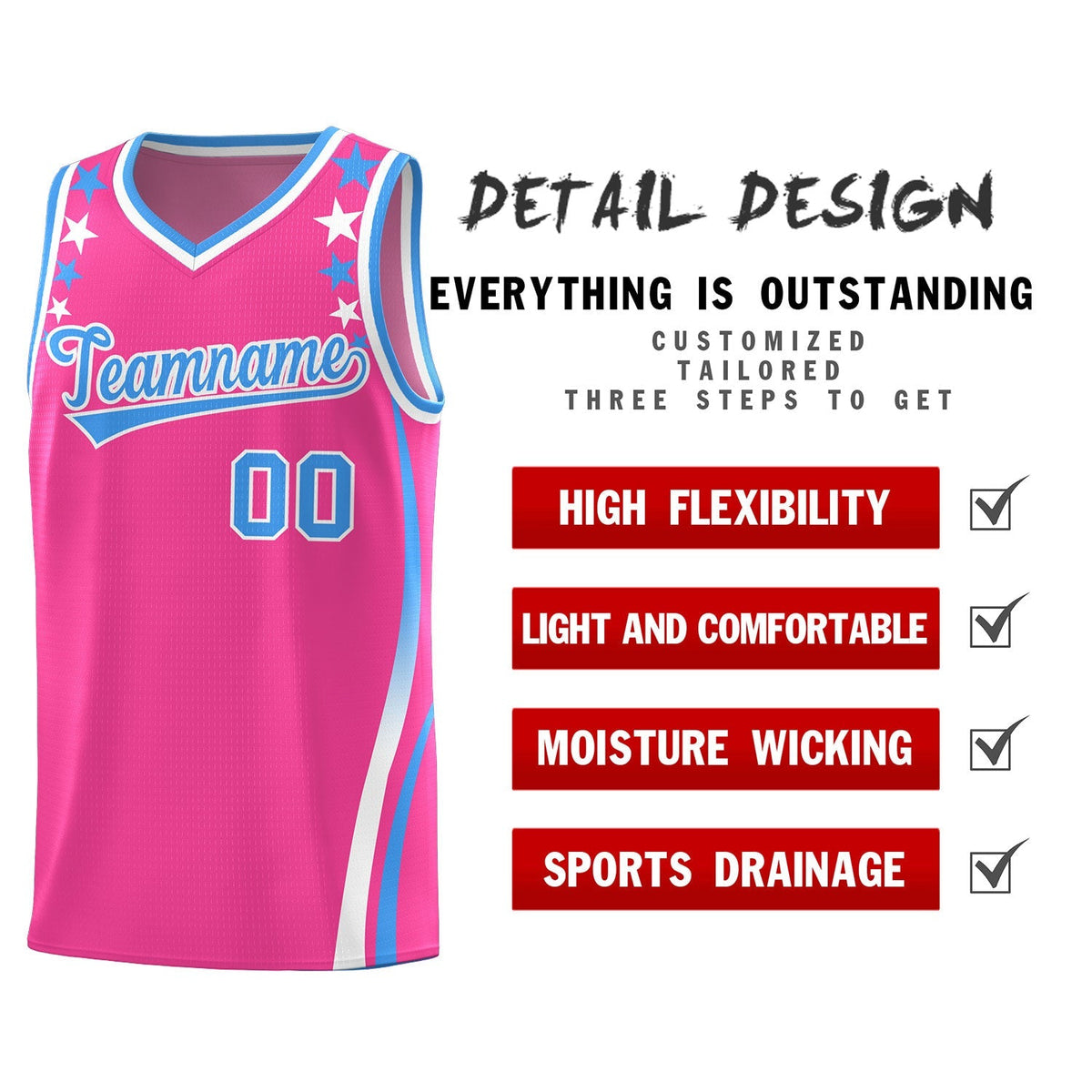 Custom Pink Shoulders Star Pattern Side Color Block Sports Uniform Basketball Jersey|KXKSHOP