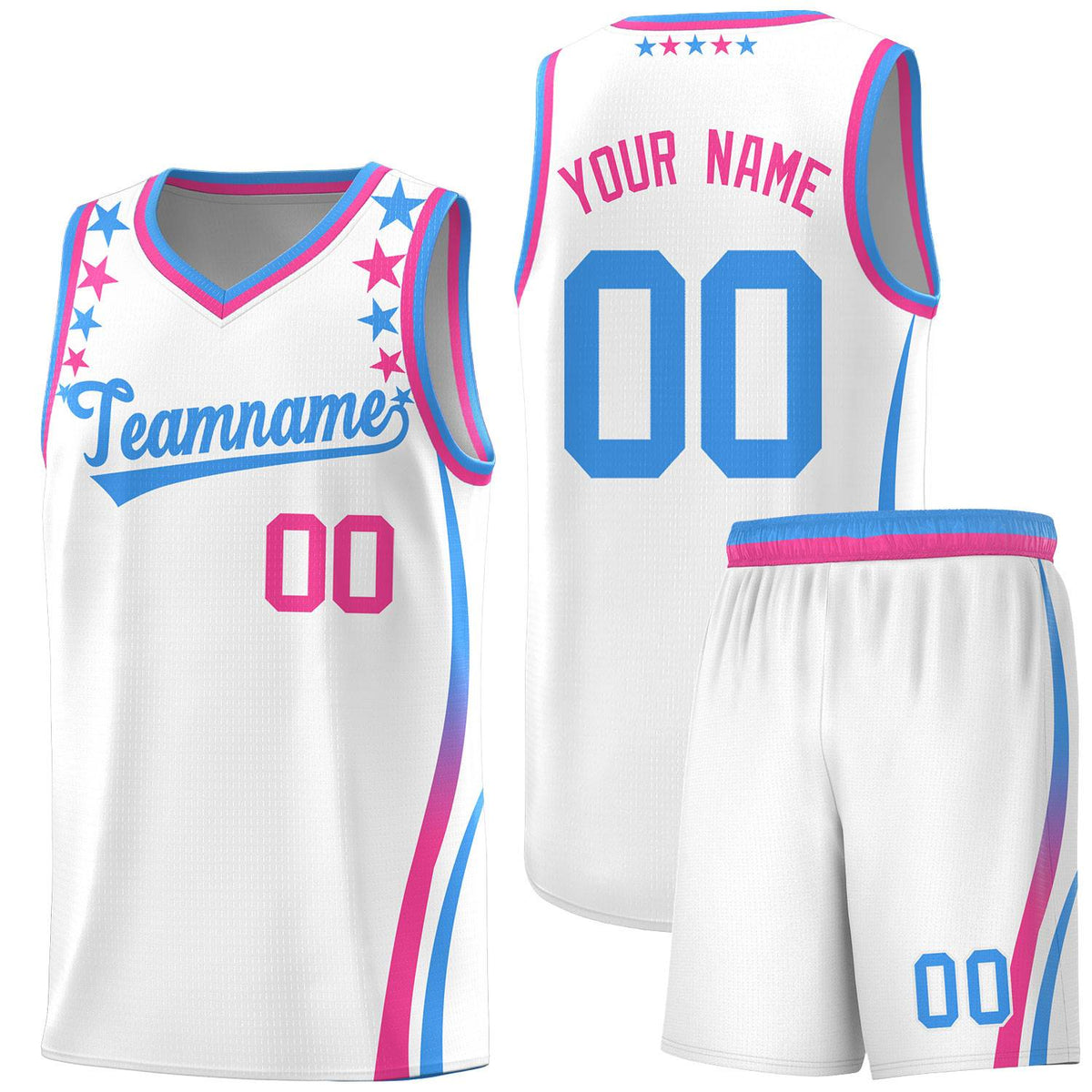 Custom White Shoulders Star Pattern Side Color Block Sports Uniform Basketball Jersey|KXKSHOP