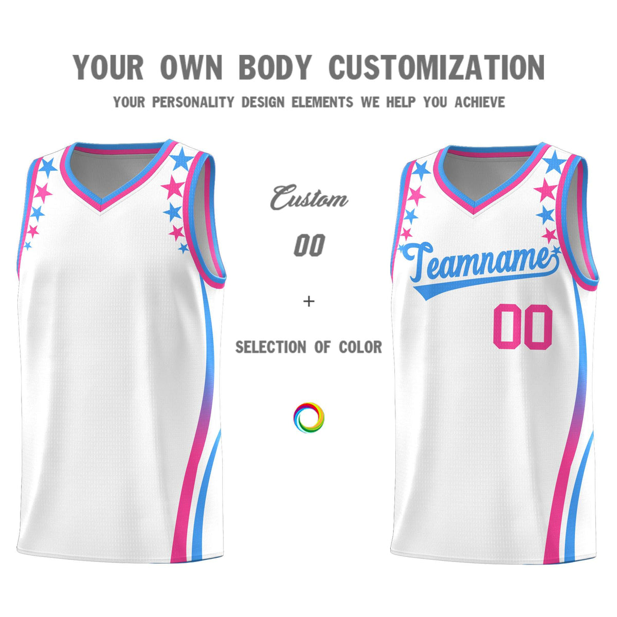 Custom White Shoulders Star Pattern Side Color Block Sports Uniform Basketball Jersey|KXKSHOP