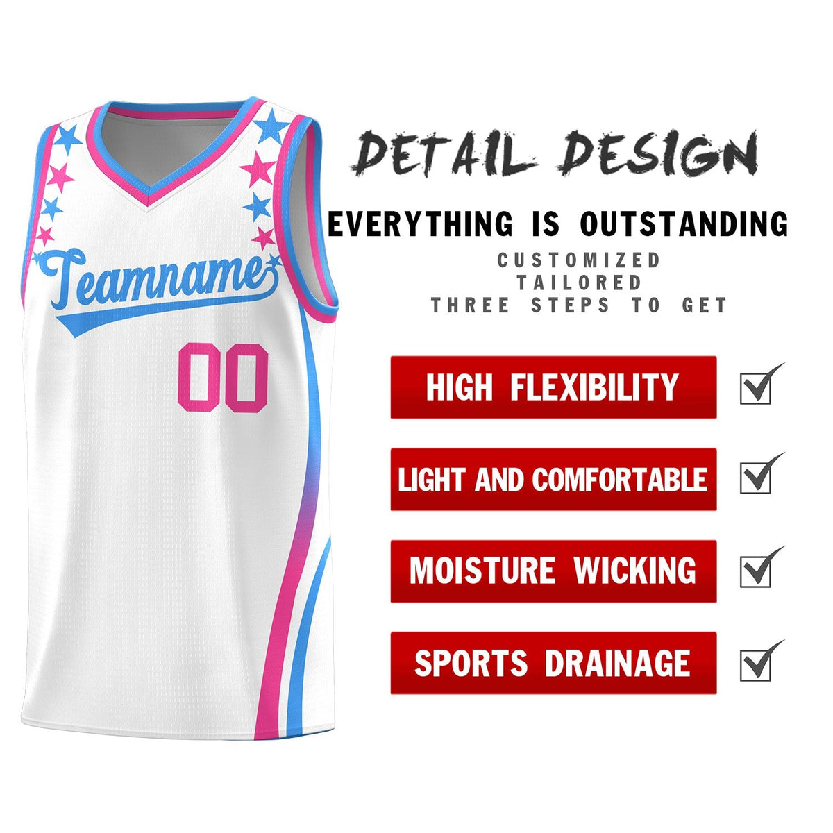 Custom White Shoulders Star Pattern Side Color Block Sports Uniform Basketball Jersey|KXKSHOP