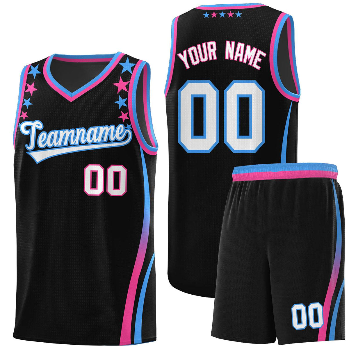 Custom Black Shoulders Star Pattern Side Color Block Sports Uniform Basketball Jersey|KXKSHOP
