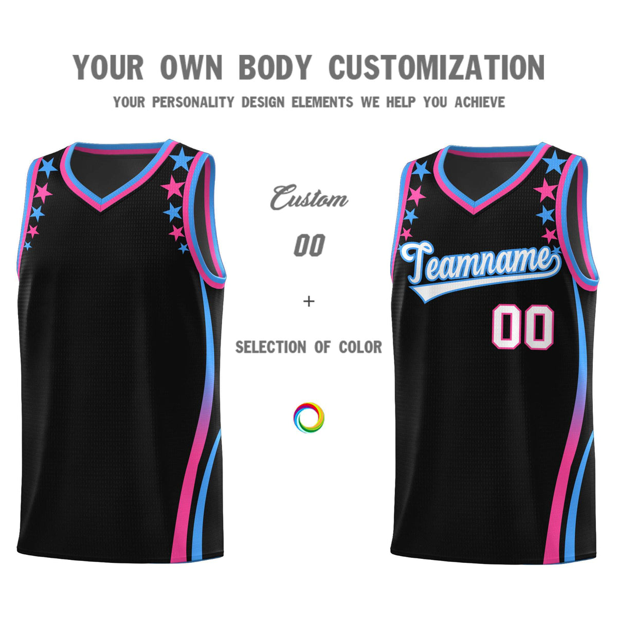 Custom Black Shoulders Star Pattern Side Color Block Sports Uniform Basketball Jersey|KXKSHOP