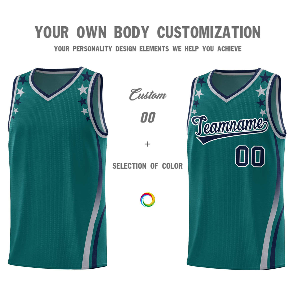 Custom Aqua Shoulders Star Pattern Side Color Block Sports Uniform Basketball Jersey|KXKSHOP
