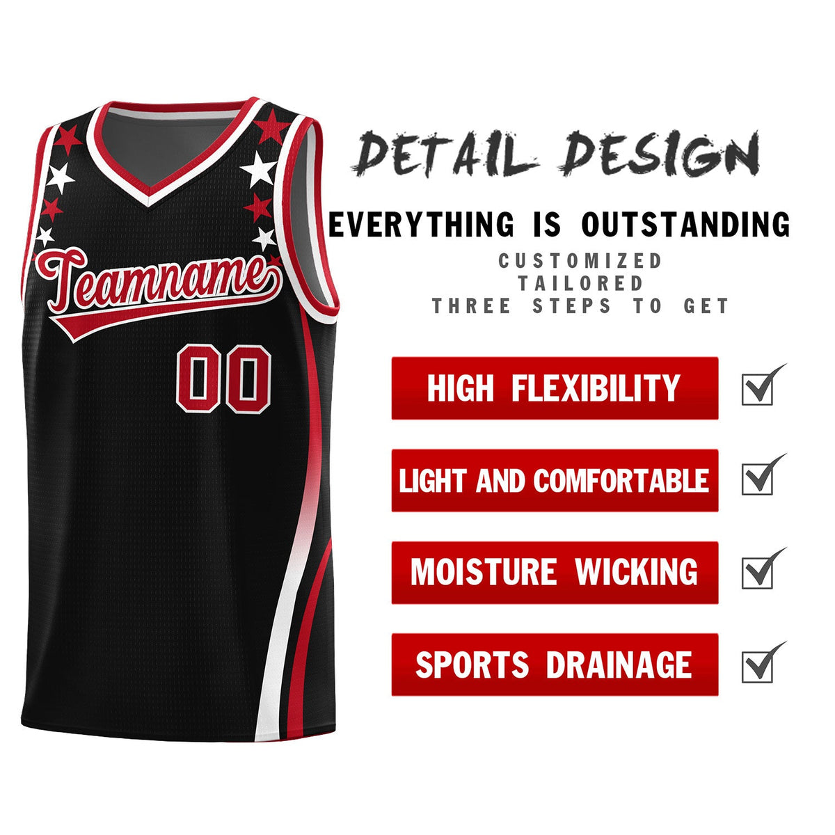 Custom Black Shoulders Star Pattern Side Color Block Sports Uniform Basketball Jersey|KXKSHOP