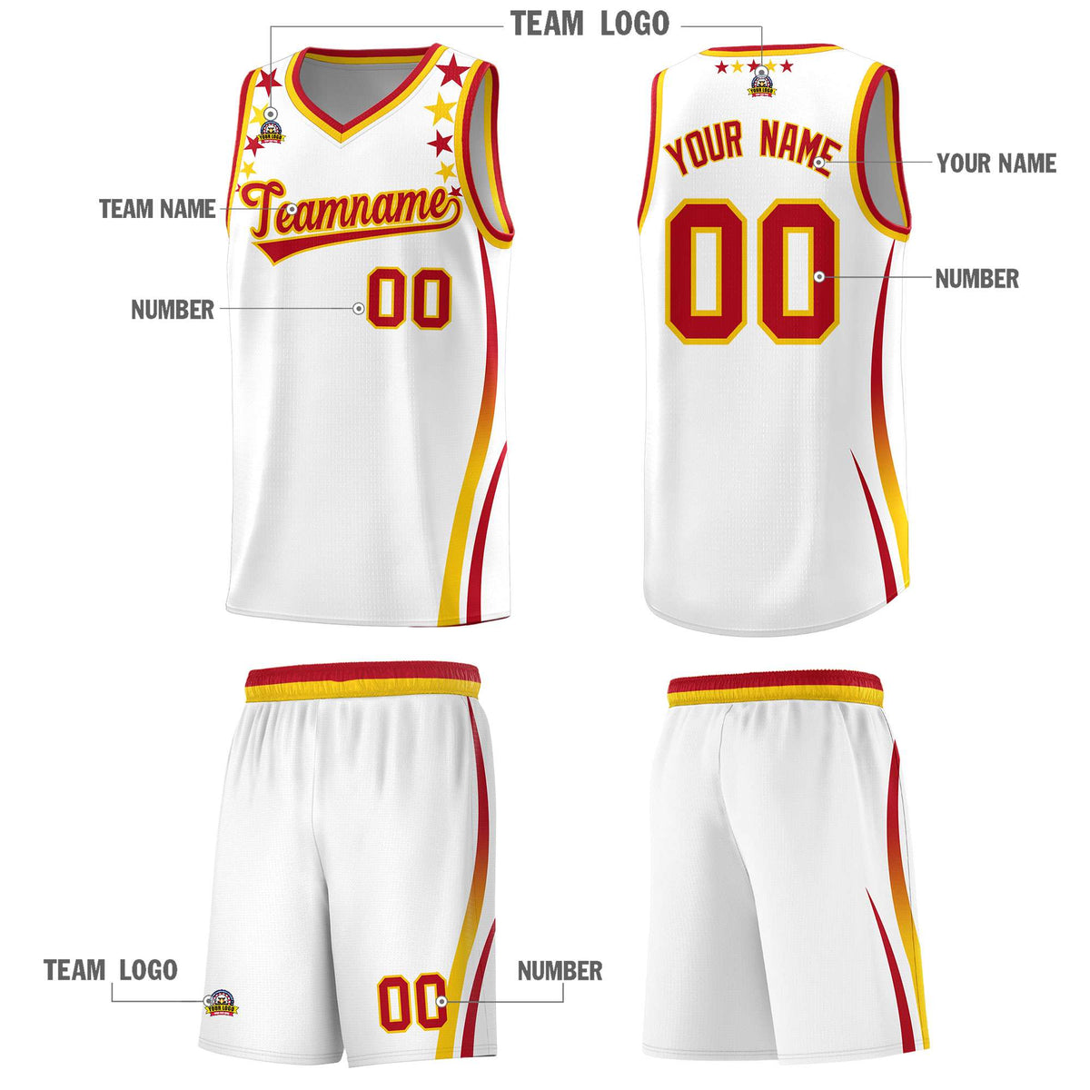 Custom White Shoulders Star Pattern Side Color Block Sports Uniform Basketball Jersey|KXKSHOP