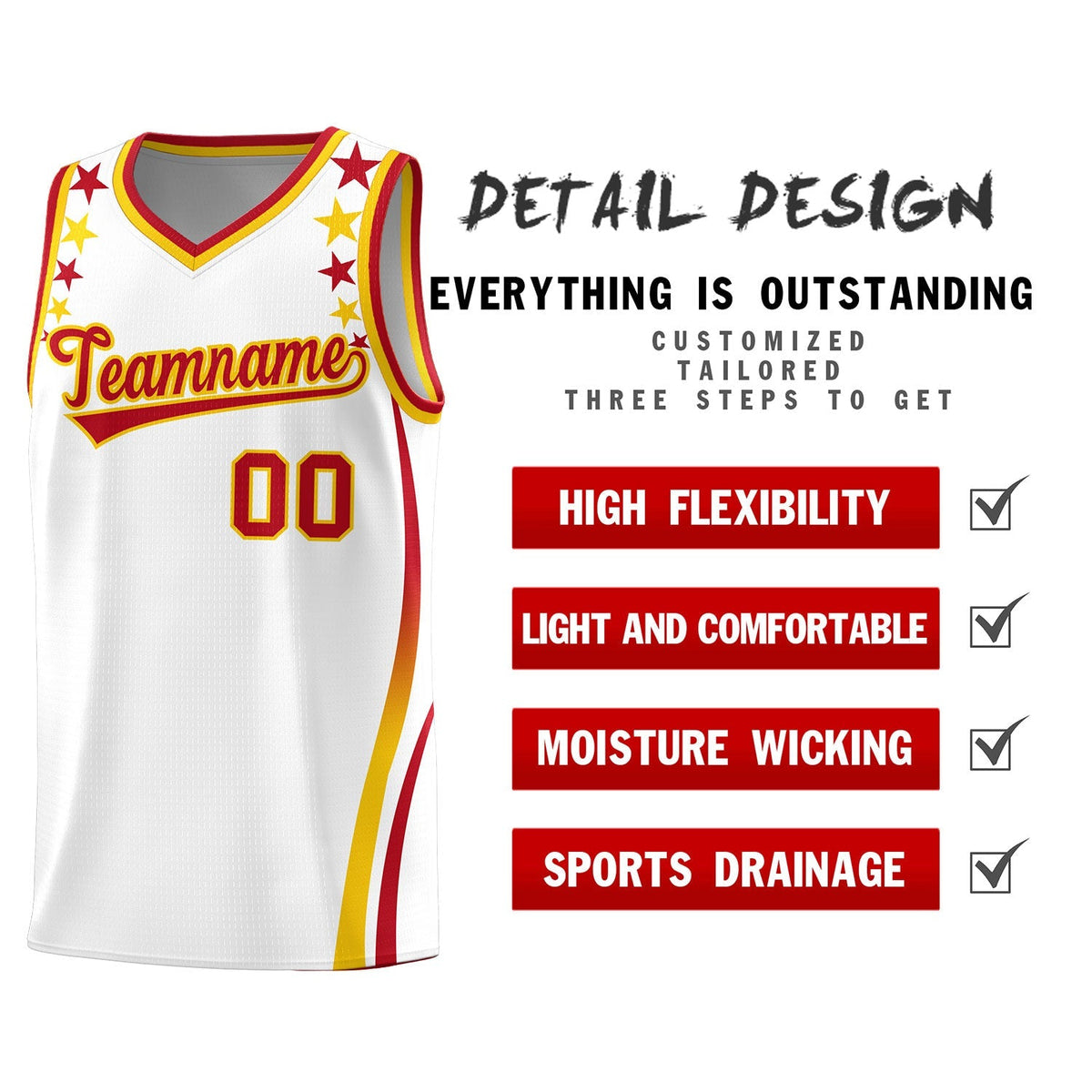 Custom White Shoulders Star Pattern Side Color Block Sports Uniform Basketball Jersey|KXKSHOP