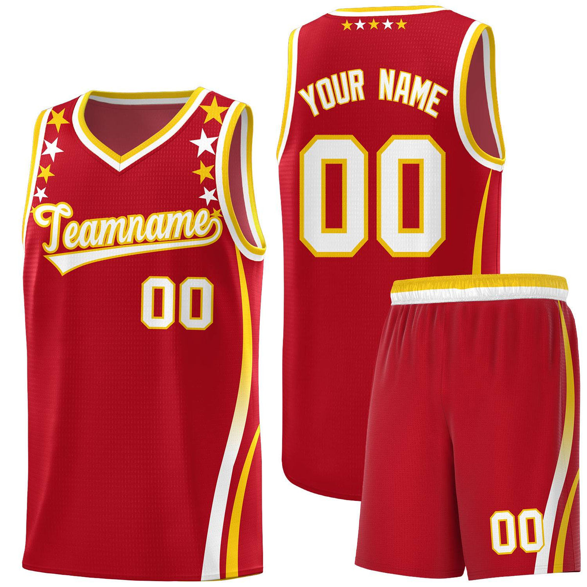 Custom Red Shoulders Star Pattern Side Color Block Sports Uniform Basketball Jersey|KXKSHOP