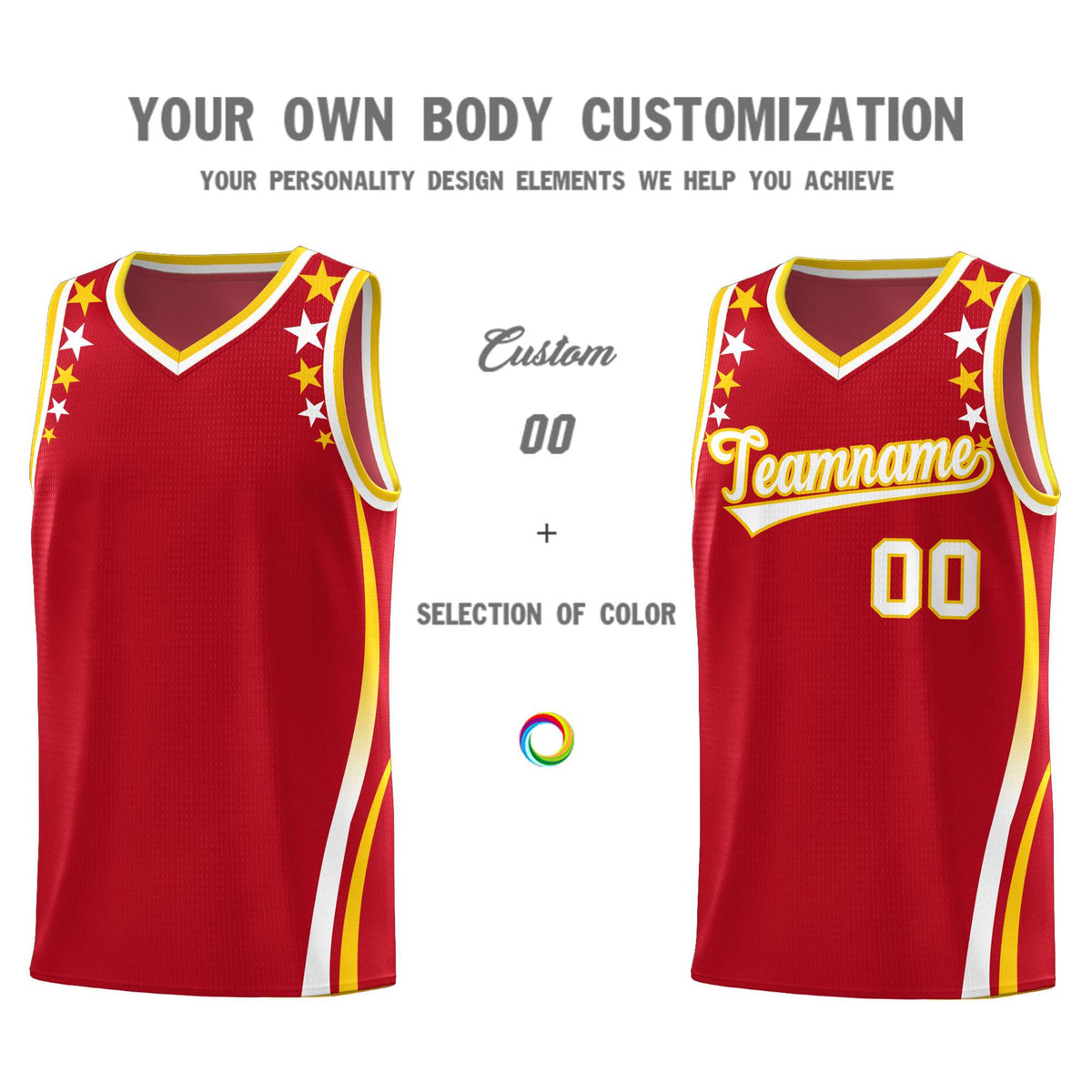 Custom Red Shoulders Star Pattern Side Color Block Sports Uniform Basketball Jersey|KXKSHOP