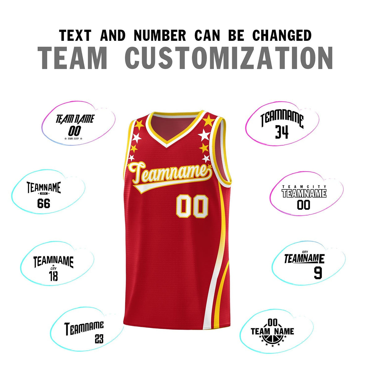 Custom Red Shoulders Star Pattern Side Color Block Sports Uniform Basketball Jersey|KXKSHOP