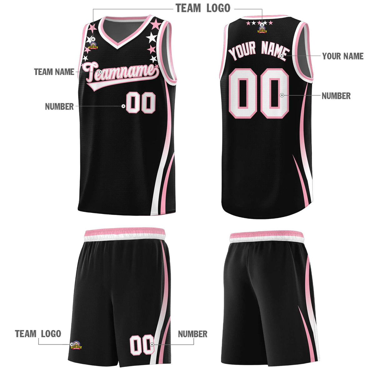Custom Black Shoulders Star Pattern Side Color Block Sports Uniform Basketball Jersey|KXKSHOP