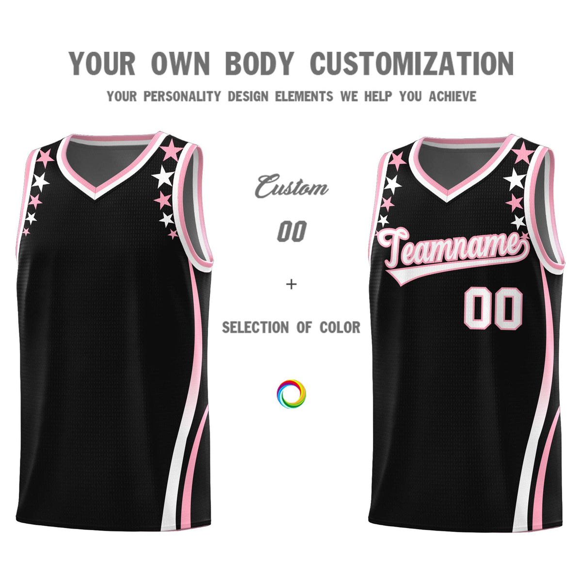 Custom Black Shoulders Star Pattern Side Color Block Sports Uniform Basketball Jersey|KXKSHOP