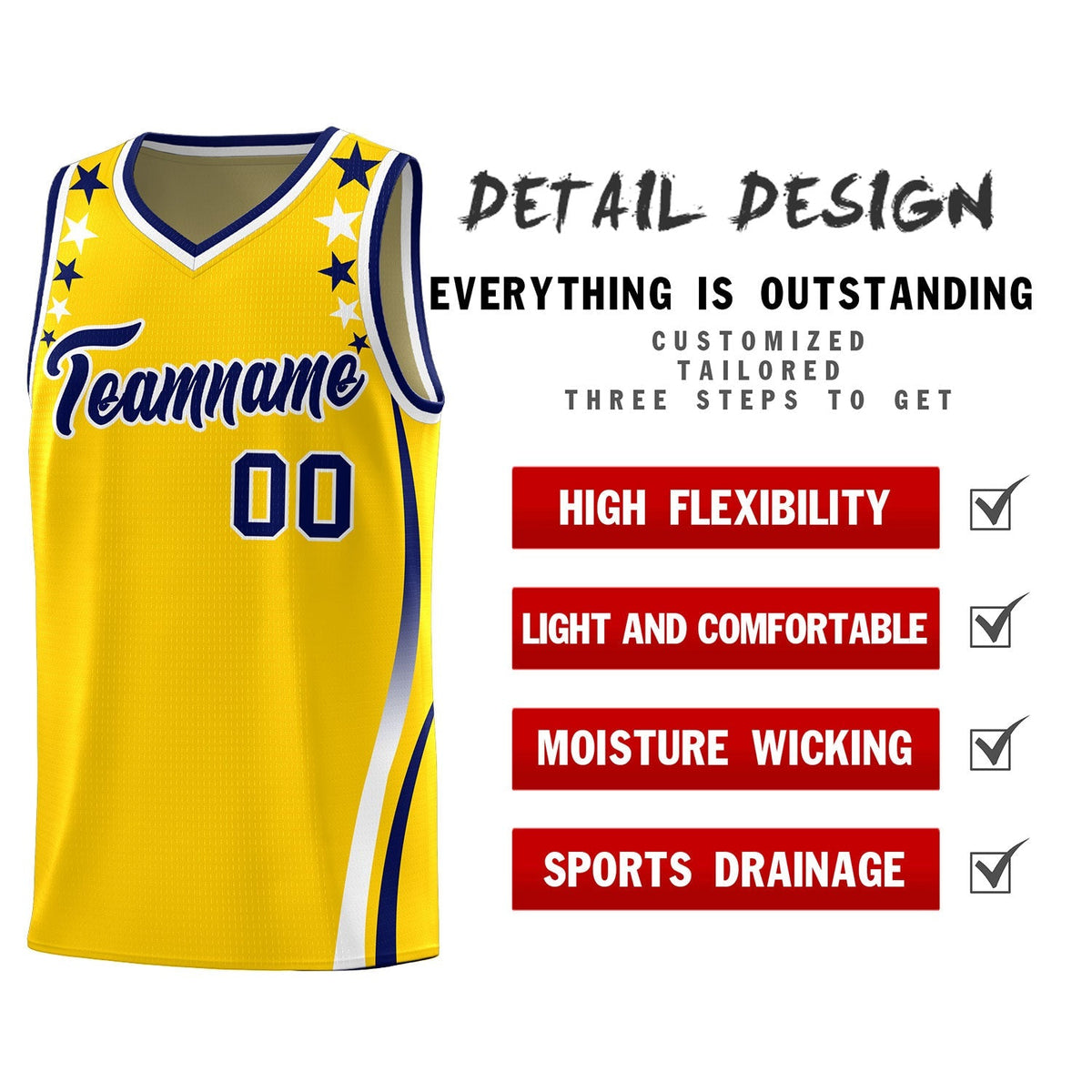 Custom Gold Shoulders Star Pattern Side Color Block Sports Uniform Basketball Jersey|KXKSHOP