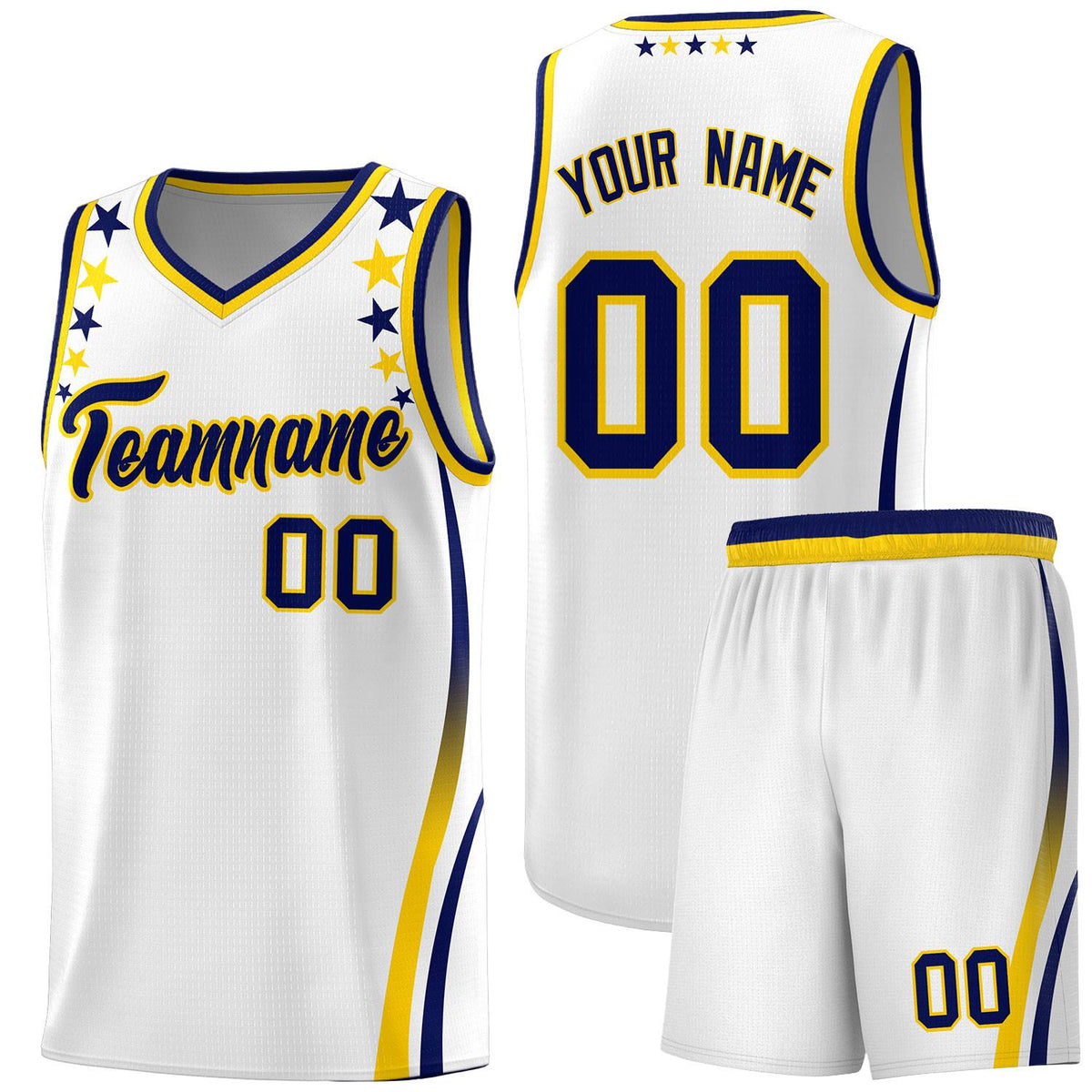 Custom White Shoulders Star Pattern Side Color Block Sports Uniform Basketball Jersey|KXKSHOP