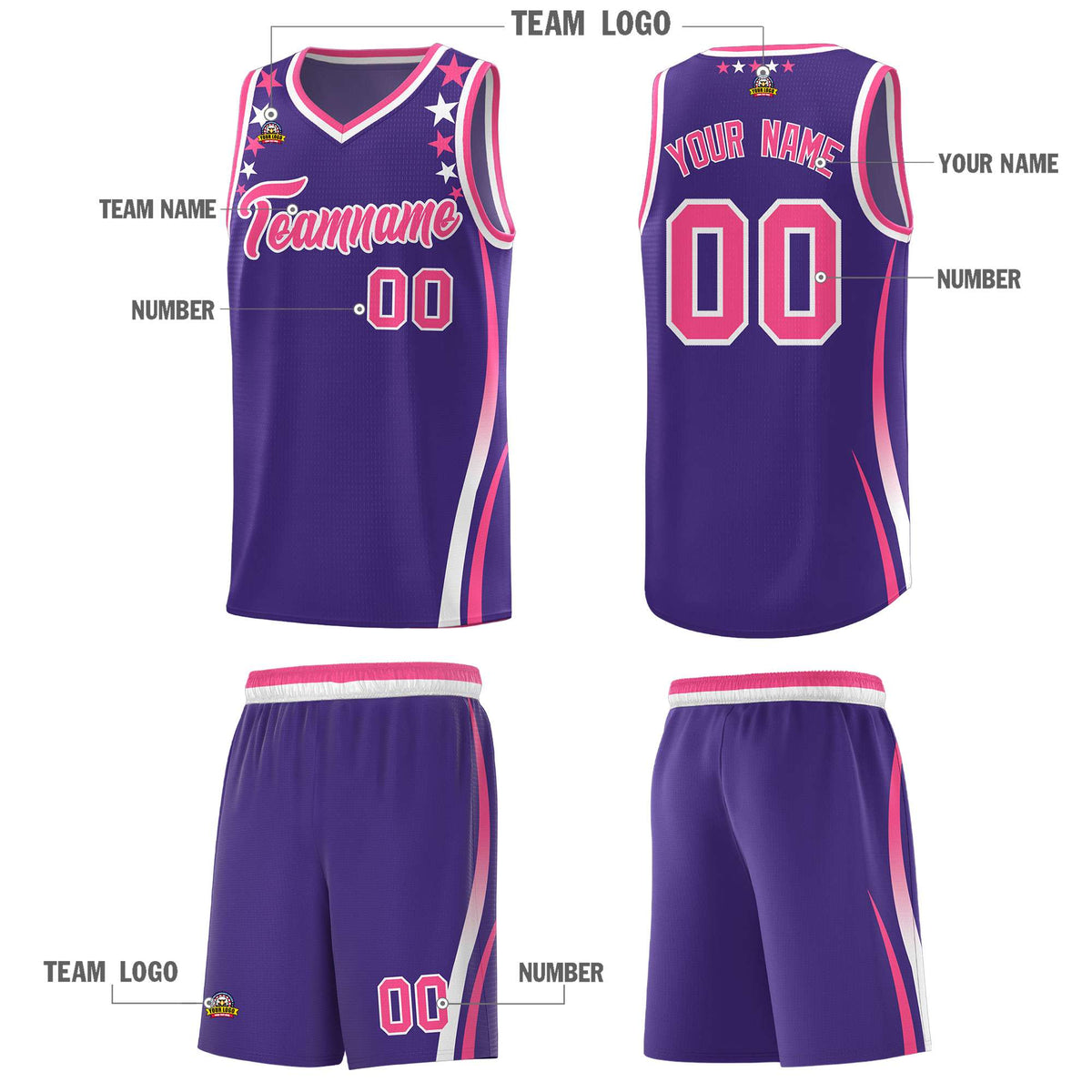 Custom Purple Shoulders Star Pattern Side Color Block Sports Uniform Basketball Jersey|KXKSHOP