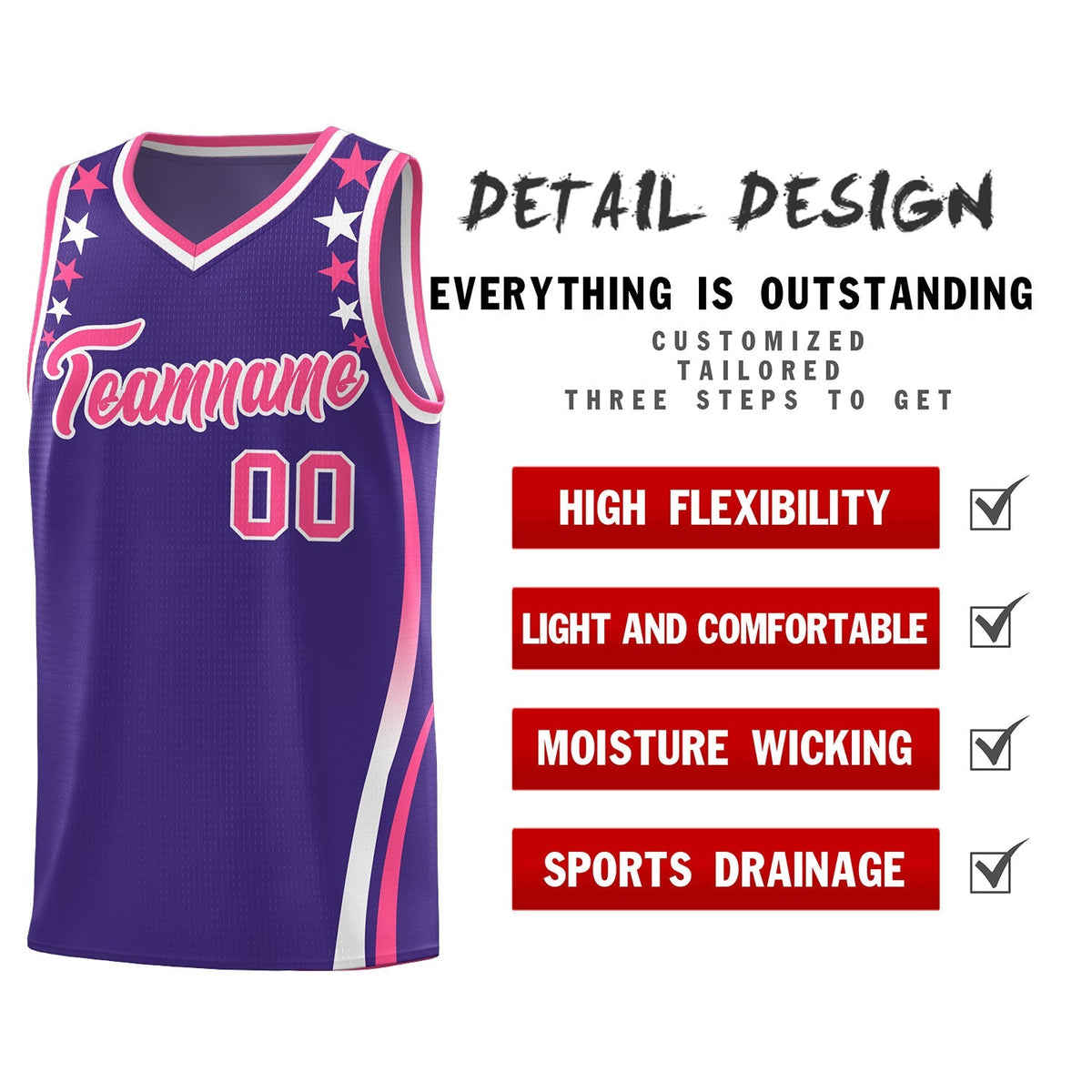 Custom Purple Shoulders Star Pattern Side Color Block Sports Uniform Basketball Jersey|KXKSHOP