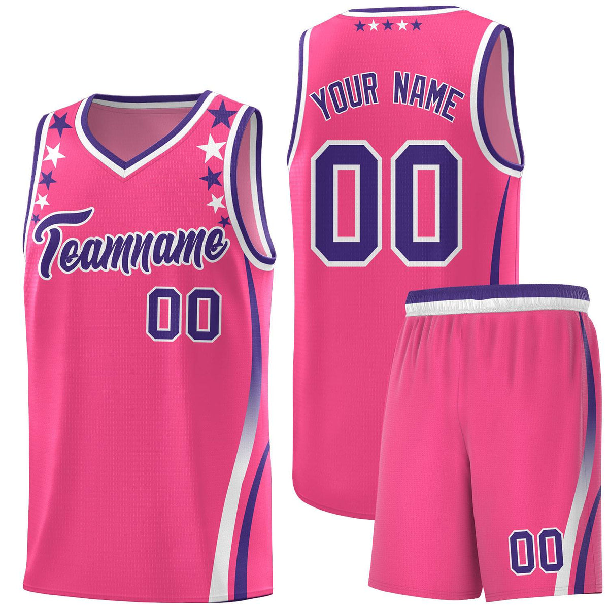 Custom Pink Shoulders Star Pattern Side Color Block Sports Uniform Basketball Jersey|KXKSHOP