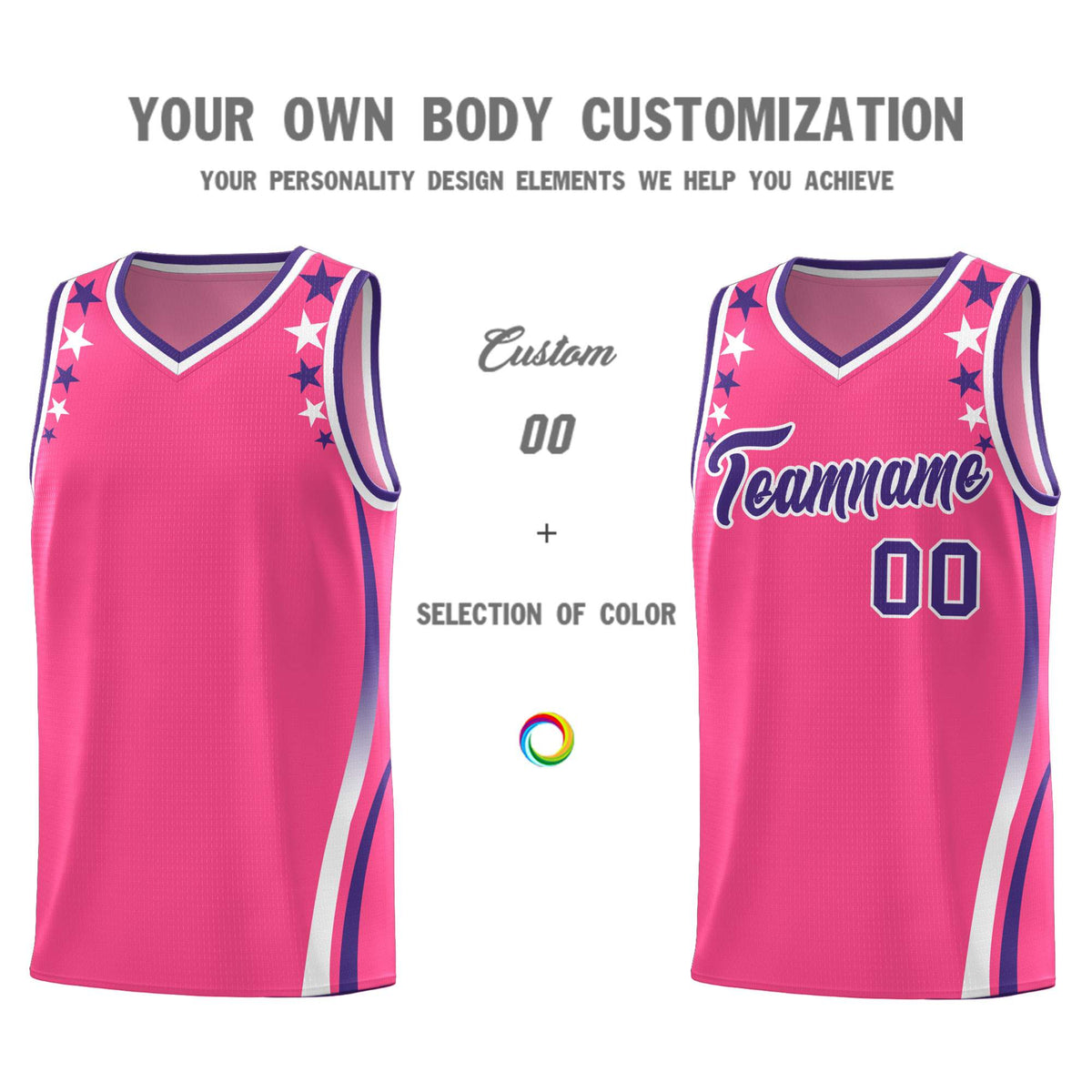 Custom Pink Shoulders Star Pattern Side Color Block Sports Uniform Basketball Jersey|KXKSHOP