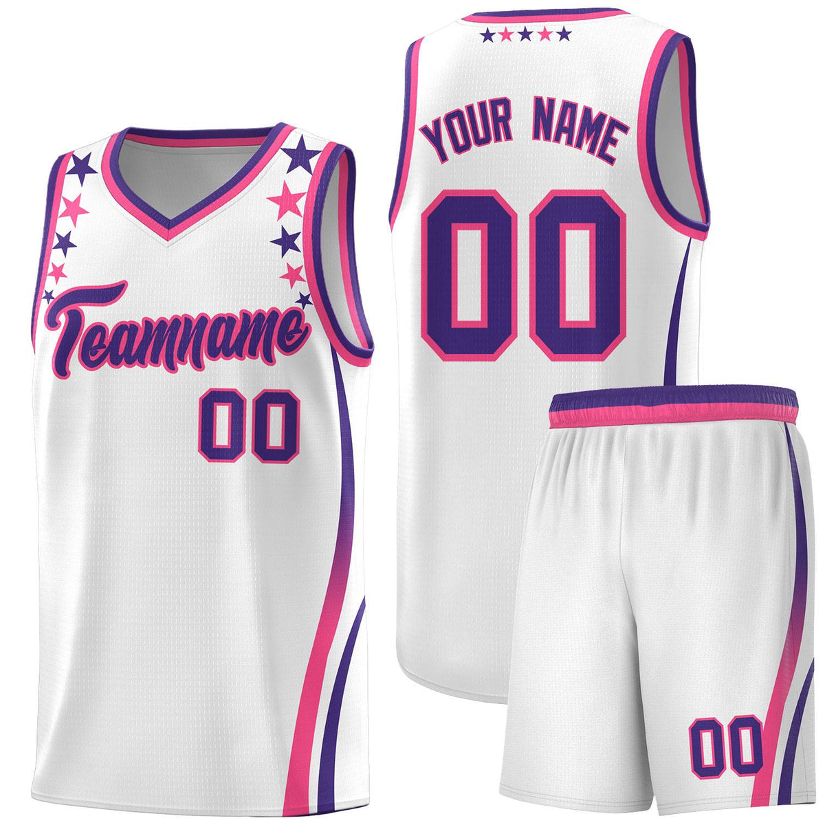 Custom White Shoulders Star Pattern Side Color Block Sports Uniform Basketball Jersey|KXKSHOP