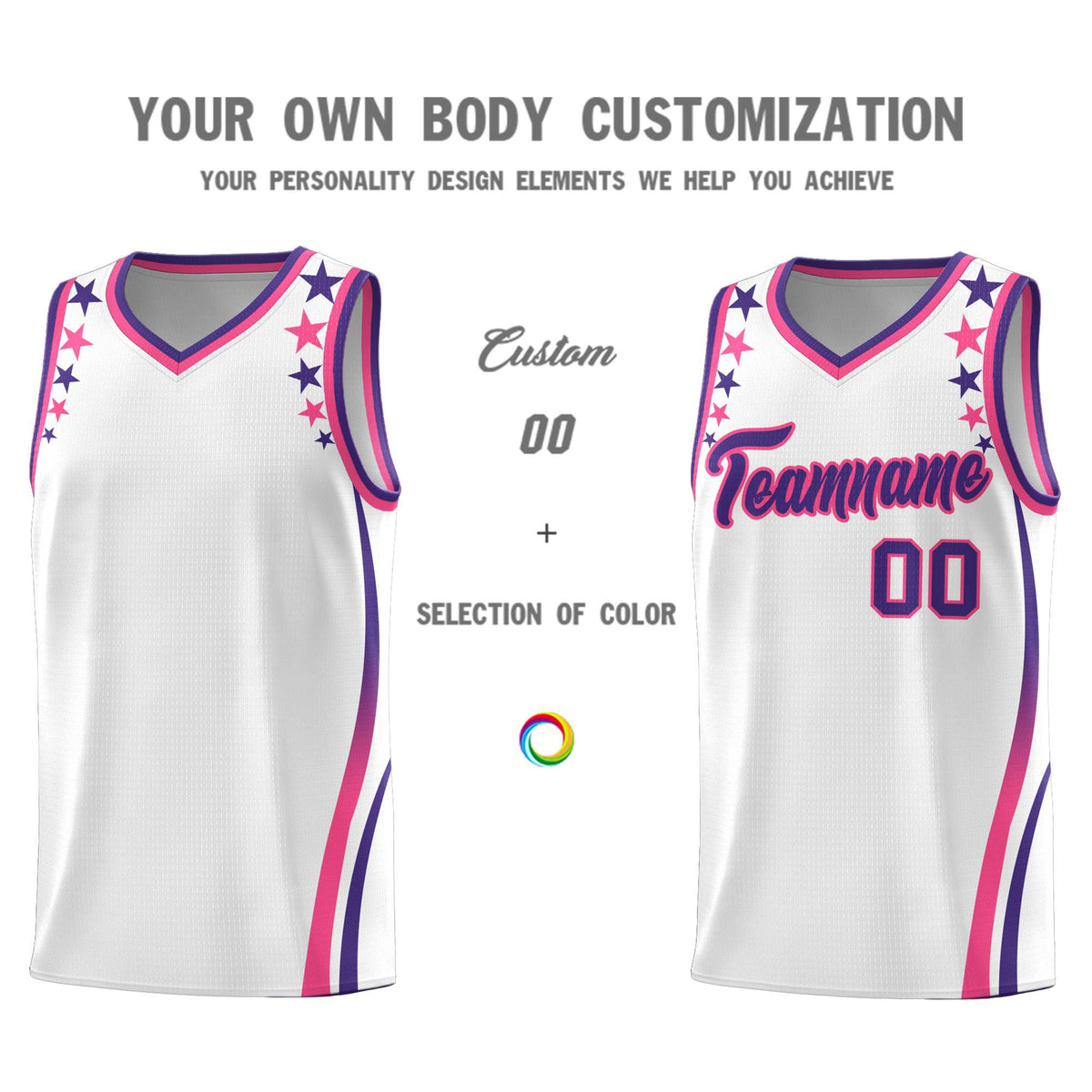 Custom White Shoulders Star Pattern Side Color Block Sports Uniform Basketball Jersey|KXKSHOP