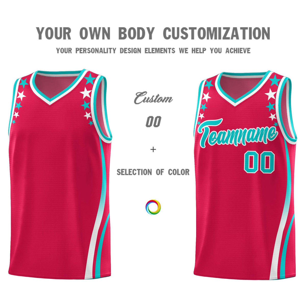 Custom Red Shoulders Star Pattern Side Color Block Sports Uniform Basketball Jersey|KXKSHOP