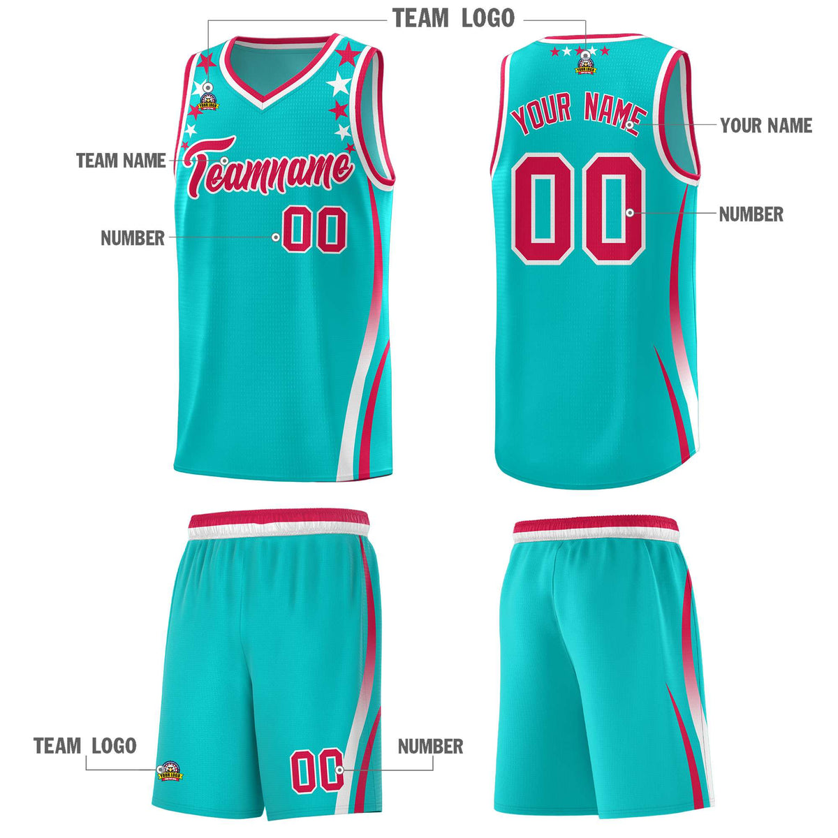 Custom Sky Blue Shoulders Star Pattern Side Color Block Sports Uniform Basketball Jersey|KXKSHOP